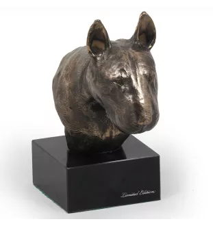 Bull Terrier, Bullterrier II - Hundestatue, Büste auf Steinsockel, Skulptur, Trophäe für Hundeausstellung der Marke Art-Dog