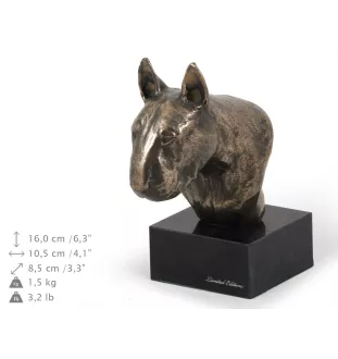 Bull Terrier, Bully II - Dog statue, bust on stone base, sculpture, trophy for dog show by Art-Dog brand