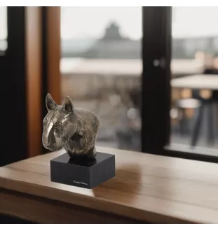 Bull Terrier, Bullterrier II - Hundestatue, Büste auf Steinsockel, Skulptur, Trophäe für Hundeausstellung der Marke Art-Dog