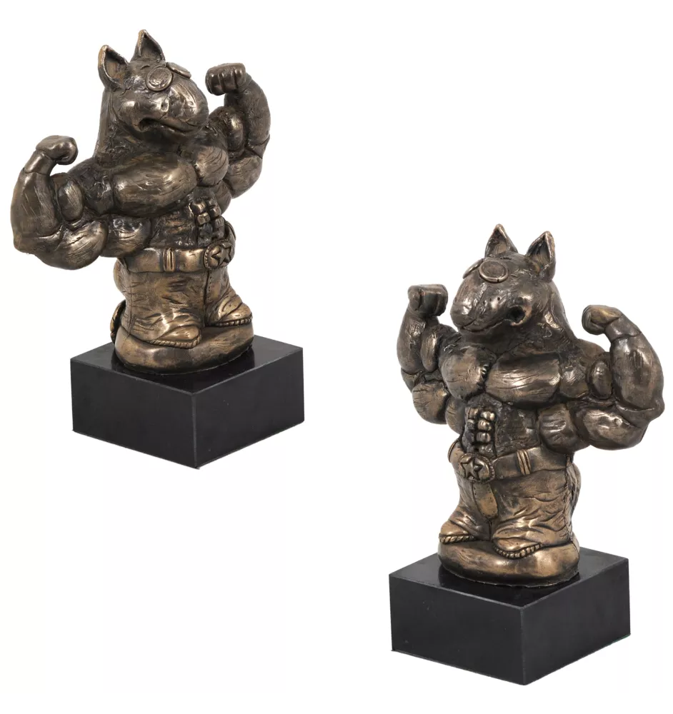 Bull Terrier, Bully IV - Dog statue, bust on stone base, sculpture, trophy for dog show by Art-Dog brand