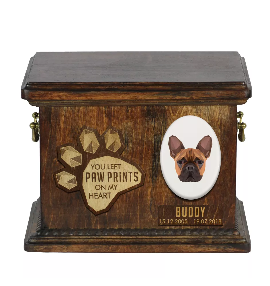French Bulldog, Frenchie - urn for dog ashes, personalized urn with engraving, commemorative box for dog ashes by Art-Dog brand