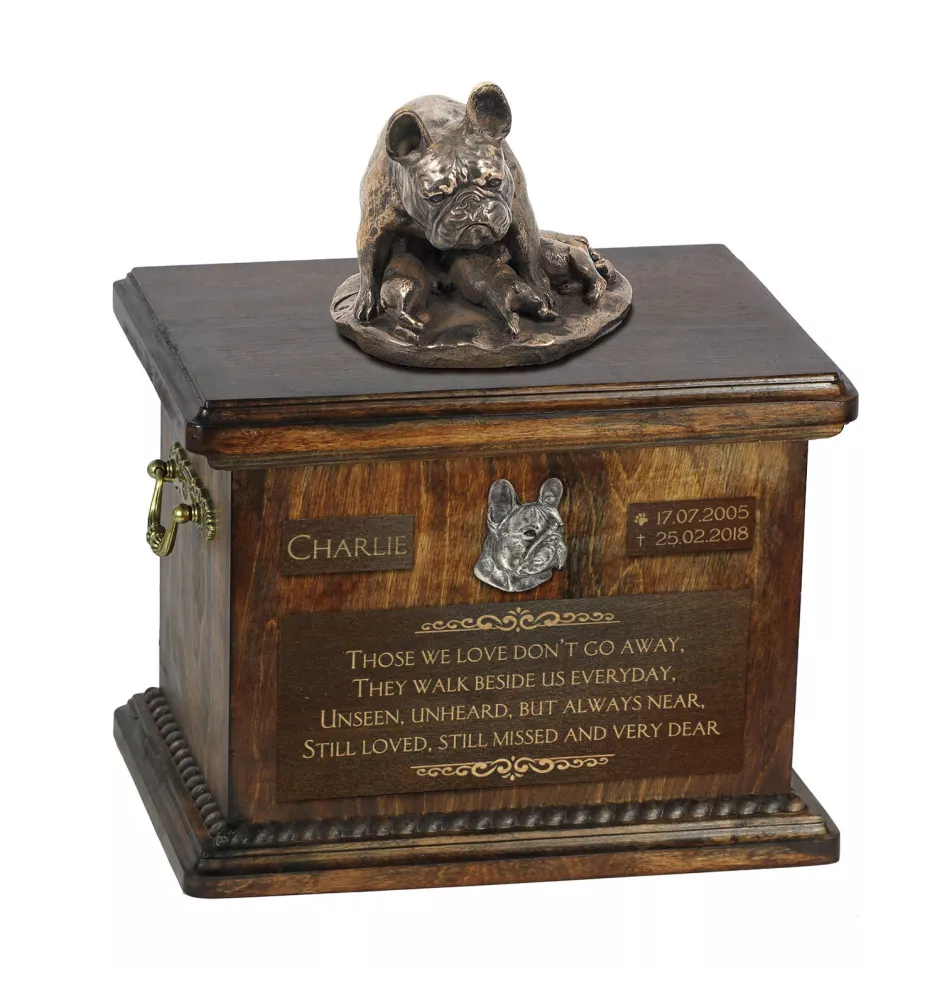 French Bulldog, Frenchie II - urn for dog ashes, urn with a statuette, personalized urn for dog ashes by Art-Dog brand