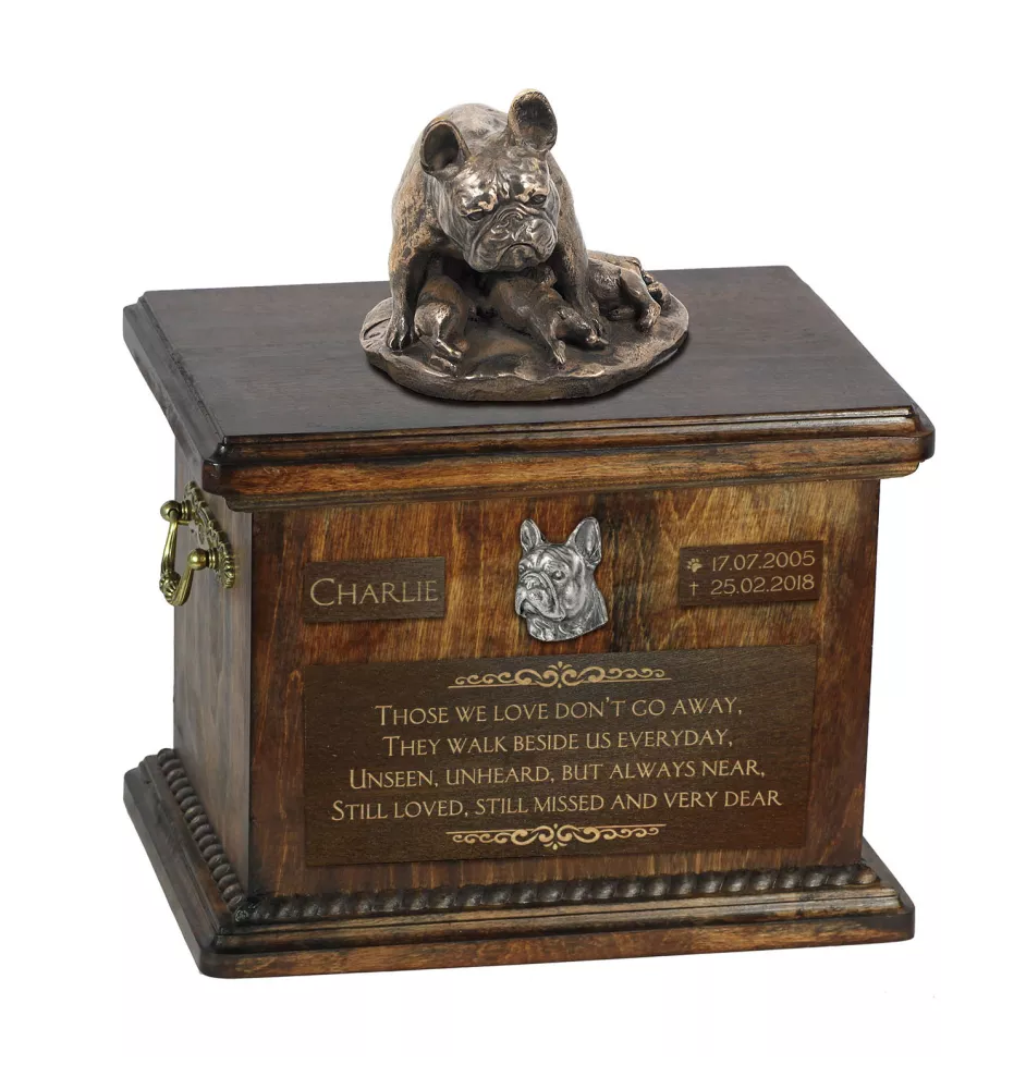 French Bulldog, Frenchie III - urn for dog ashes, urn with a statuette, personalized urn for dog ashes by Art-Dog brand