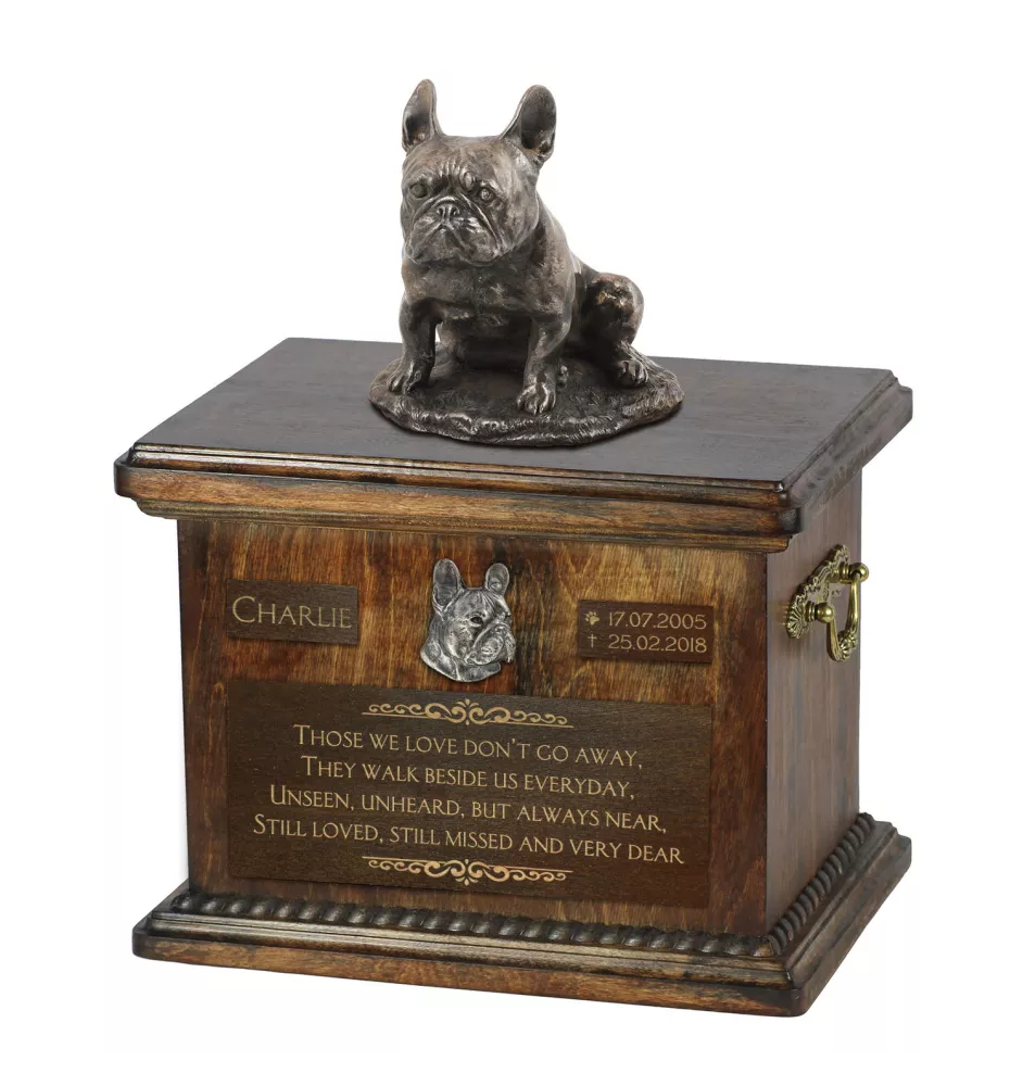 French Bulldog, Frenchie IV - urn for dog ashes, urn with a statuette, personalized urn for dog ashes by Art-Dog brand
