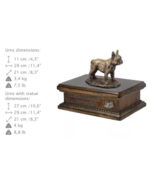 French Bulldog, Frenchie - urn for dog ashes, personalized urn with a statue, wooden urn with a dog by Art-Dog brand