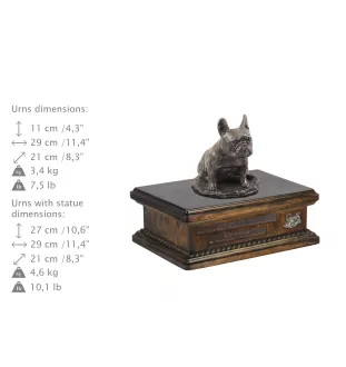 French Bulldog, Frenchie IV - urn for dog ashes, personalized urn with a statue, wooden urn with a dog by Art-Dog brand