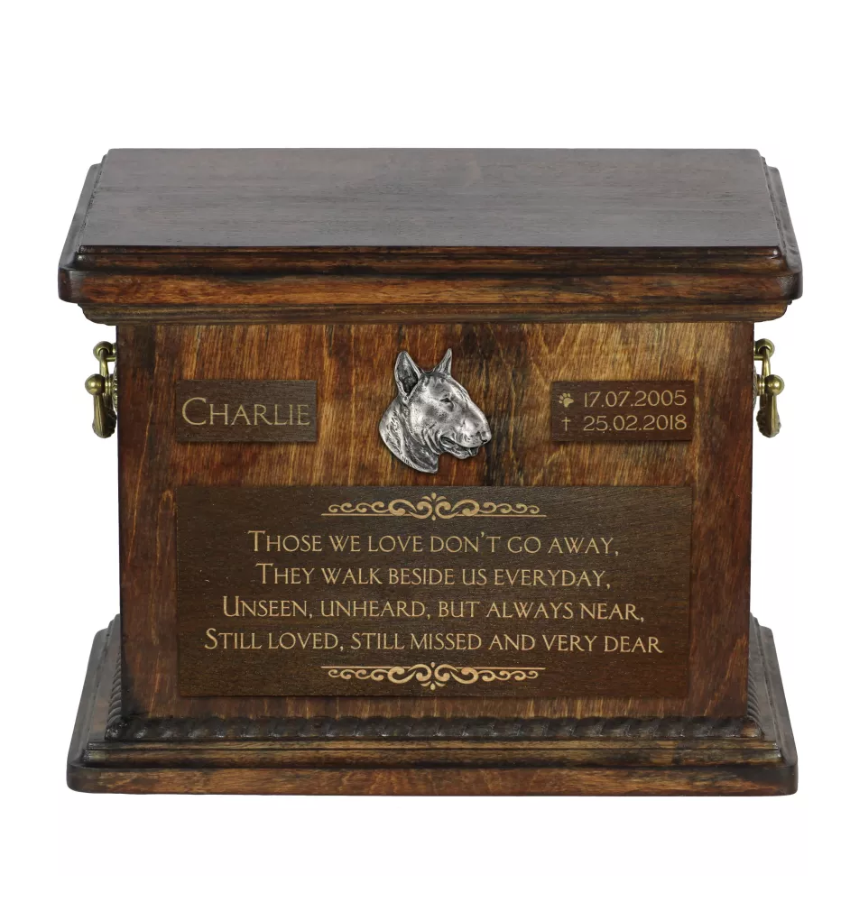 Bull Terrier 3D Personalisierte Hundeurne mit Gravur, Erinnerungsbox für Hundeknochen von der Marke Art-Dog