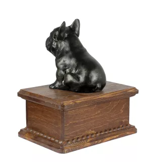 Französische Bulldogge - Eine Urne für die Asche eines Hundes mit einer Statue, eine personalisierte hölzerne Urne, eine kleine Urne für Hundeschnuppen der Marke Art-Dog.
