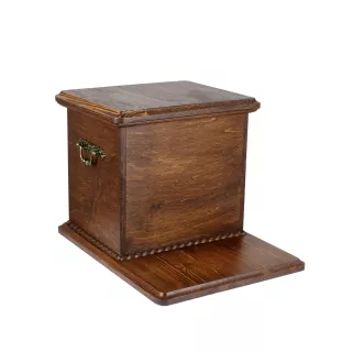 Französische Bulldogge - eine große Urne für die Asche des Hundes, eine hölzerne Urne mit dem Kopf des Hundes, eine Box für die Hundesasche der Marke Art-Dog