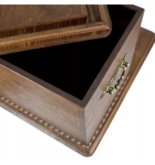 Französische Bulldogge - eine große Urne für die Asche des Hundes, eine hölzerne Urne mit dem Kopf des Hundes, eine Box für die Hundesasche der Marke Art-Dog