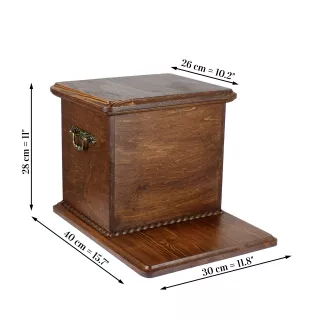 Französische Bulldogge - eine große Urne für die Asche des Hundes, eine hölzerne Urne mit dem Kopf des Hundes, eine Box für die Hundesasche der Marke Art-Dog