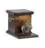 Bull Terrier, Bullterrier - Eine Urne für die Asche eines Hundes mit einer Statuette, eine elegante Urne für einen Hund, eine außergewöhnliche Urne mit dem Porträt eines Hundes von der Marke Art-Dog.