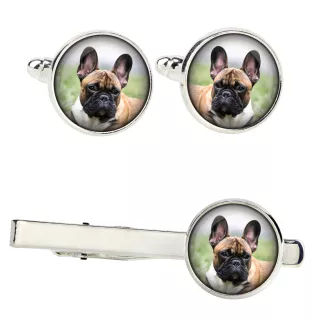 Französische Bulldogge Ärmelknöpfe und Krawatte mit Ihrem Foto, Anzugaccessoire, Herrenschmuck der Marke Art-Dog