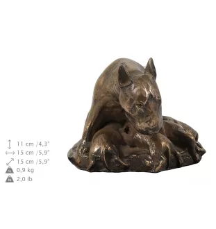 Bull Terrier, Bullterrier III eine Urne für die Asche des Hundes, eine Urne mit einer Statue, eine elegante Urne im klassischen Stil der Marke Art-Dog