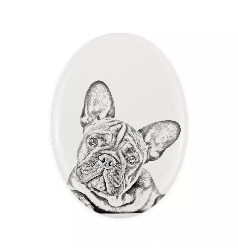 Bouledogue français - une plaque commémorative avec une photo de chien, une plaque funéraire avec une impression, une plaque ovale personnalisée de la marque Art-Dog