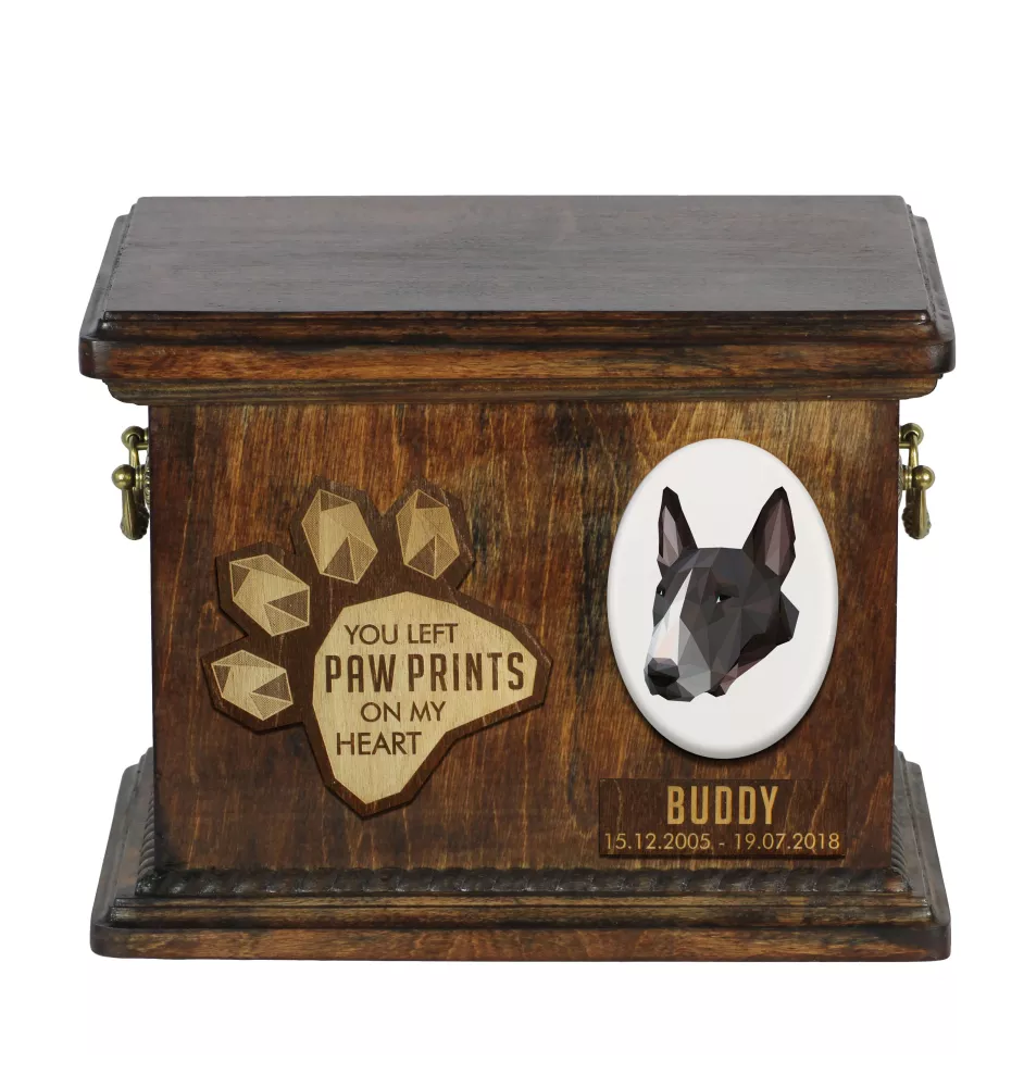 Bull Terrier, Bully - urn for dog ashes, personalized urn with engraving, commemorative box for dog ashes by Art-Dog brand