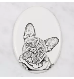 French Bulldog, Frenchie - commemorative plaque with a photo of a dog, tombstone with a print, personalized oval plaque from the Art-Dog brand