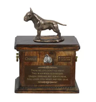 Bull Terrier, Bully - urn for dog ashes, urn with a statuette, personalized urn for dog ashes by Art-Dog brand
