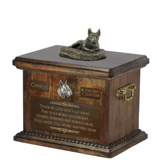 Bull Terrier VI - urn for dog ashes, urn with a statuette, personalized urn for dog ashes by Art-Dog brand