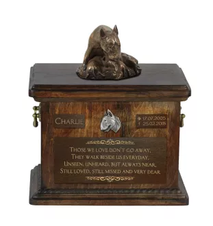 Bull Terrier VII - urn for dog ashes, urn with a statuette, personalized urn for dog ashes by Art-Dog brand
