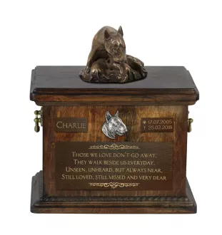 Bull Terrier VIII - urn for dog ashes, urn with a statuette, personalized urn for dog ashes by Art-Dog brand