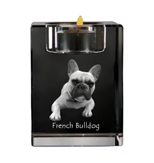 French Bulldog, Frenchie - Candle holder with dog photo, crystal tealight holder, personalised gift by Art-Dog brand