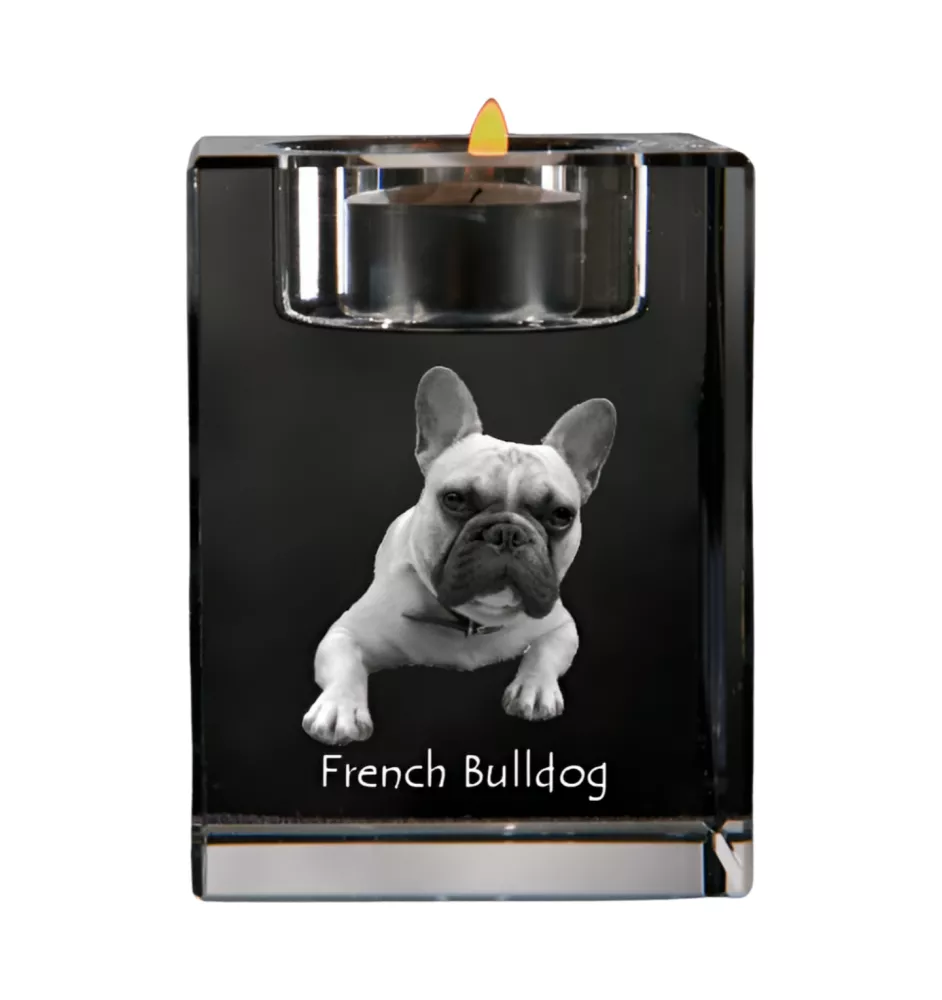 Französische Bulldogge - Kerzenhalter mit Hundefoto, Teelichthalter aus Kristall, personalisiertes Geschenk der Marke Art-Dog