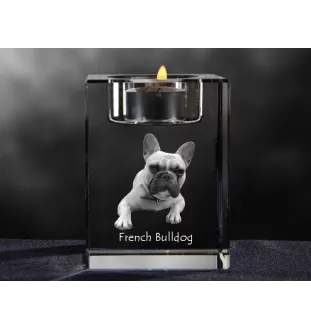 French Bulldog, Frenchie - Candle holder with dog photo, crystal tealight holder, personalised gift by Art-Dog brand