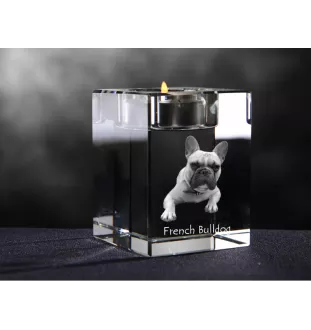 French Bulldog, Frenchie - Candle holder with dog photo, crystal tealight holder, personalised gift by Art-Dog brand