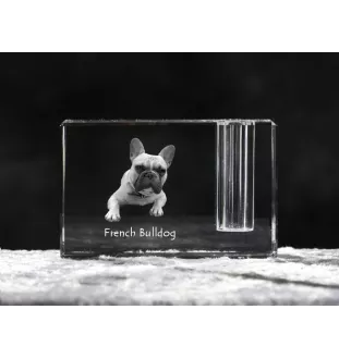Französische Bulldogge - Stifthalter, Kristallorganizer mit Hundefoto, einzigartige Schreibtischdekoration der Marke Art-Dog