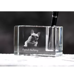 Französische Bulldogge - Stifthalter, Kristallorganizer mit Hundefoto, einzigartige Schreibtischdekoration der Marke Art-Dog