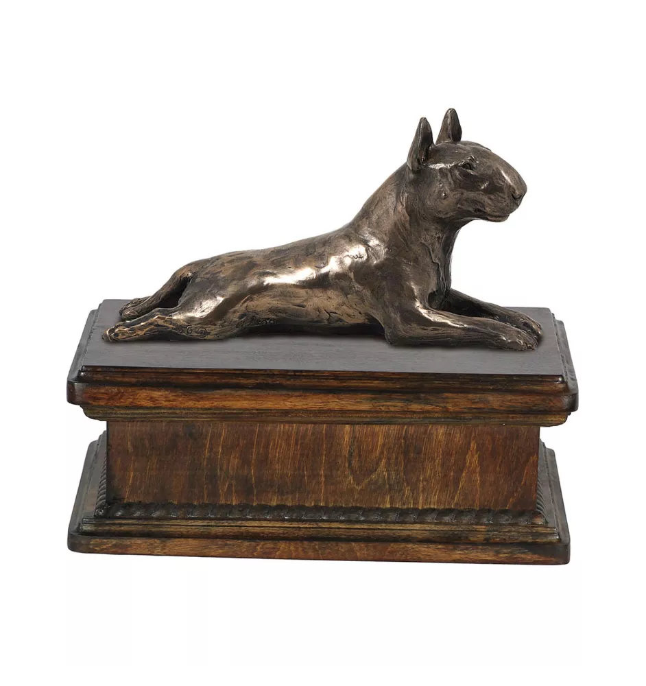 Bull Terrier, Bullterrier - Hund Ascheurne, klassische Urne mit Statue, elegante Urne mit Hund von der Marke Art-Dog