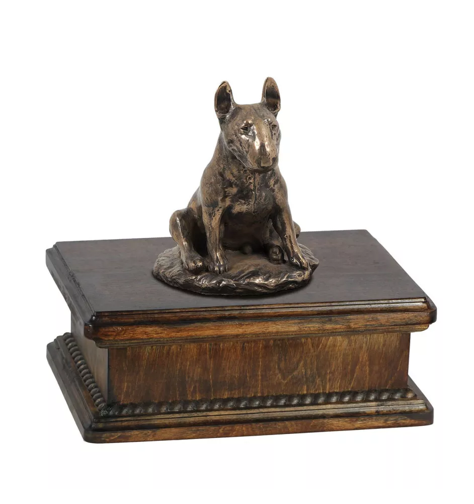 Bull Terrier, Bully III - urn for dog ashes, classic urn with a statuette, elegant urn with a dog by Art-Dog brand
