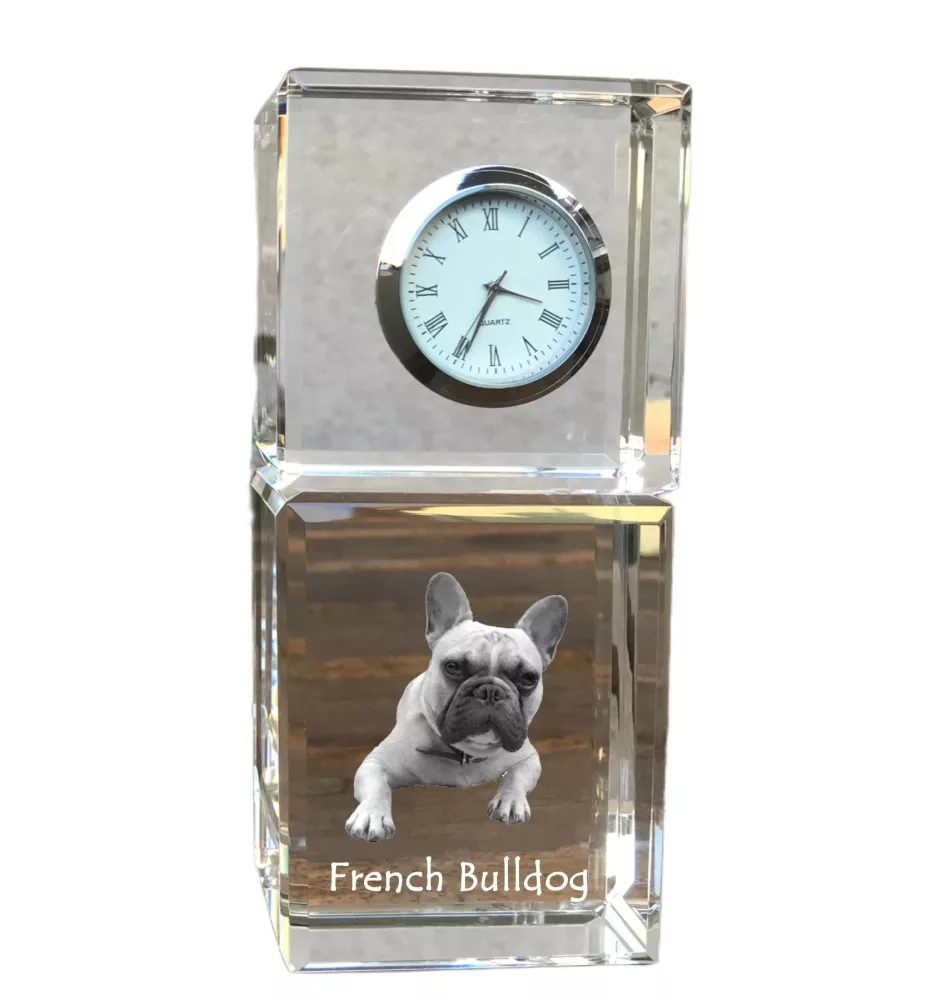 Bouledogue français - montre en cristal avec photo, photo de chien dans un cristal, horloge de bureau personnalisée de la marque Art-Dog