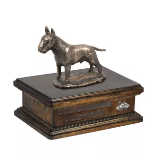 Bull Terrier, Bullterrier I urne in Hundeasche, personalisierte Urne mit Statue, Holzurne mit Hund von Art-Dog