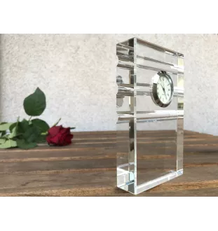 French Bulldog, Frenchie - glass clock with a photo, photo of a dog in crystal, personalized standing office clock by Art-Dog brand