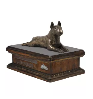 Bull Terrier III - urne pour cendres de chien, urne personnalisée avec une statuette, urne en bois avec un chien de la marque Art-Dog
