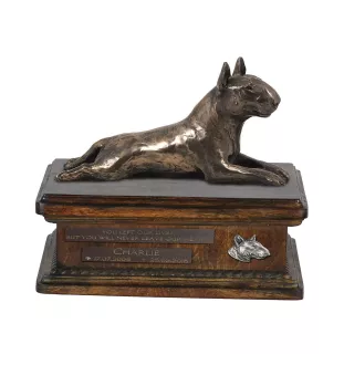 Bull Terrier IV - urne pour cendres de chien, urne personnalisée avec une statuette, urne en bois avec un chien de la marque Art-Dog