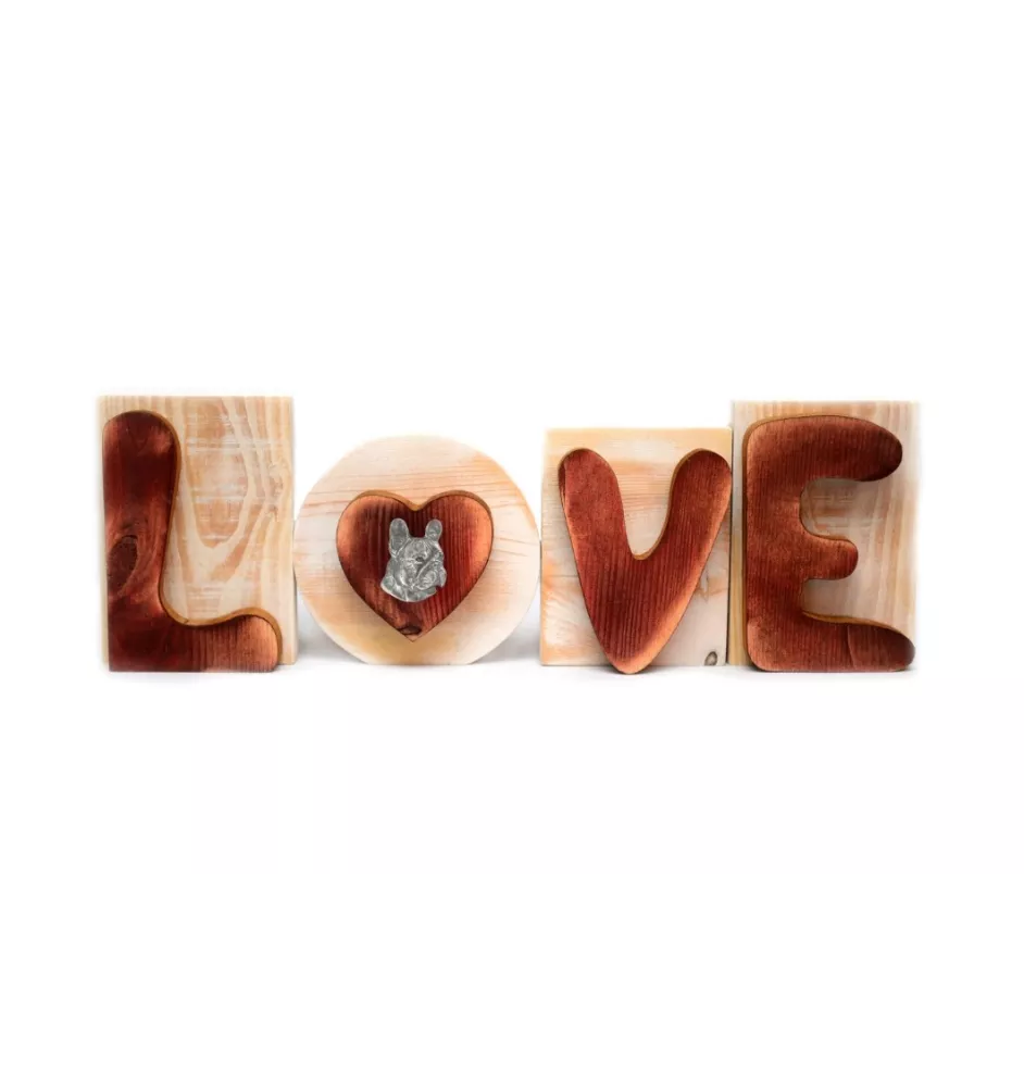 French Bulldog, Frenchie I - wooden LOVE sign, interior decoration with a dog, charming ornament for the shelf by Art-Dog brand