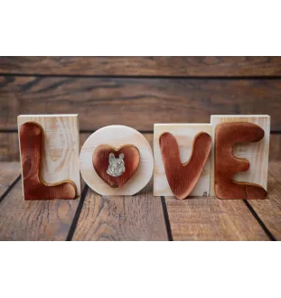 Buldog francuski I drewniany napis love Art-Dog