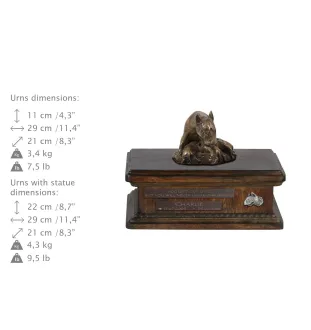 Bull Terrier VII - urn for dog ashes, personalized urn with a statue, wooden urn with a dog by Art-Dog brand
