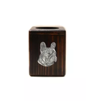 Bouledogue français I - bougeoir en bois avec un chien, un souvenir unique après la perte d'un chien, une œuvre artisanale de la marque Art-Dog
