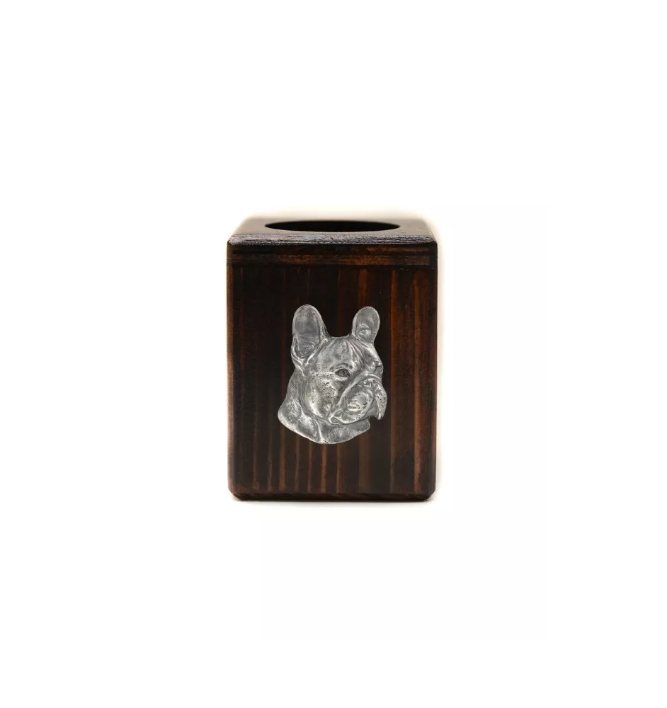 French Bulldog, Frenchie I - wooden candle holder with a dog, a unique souvenir after losing a dog, a handicraft from the Art-Dog brand
