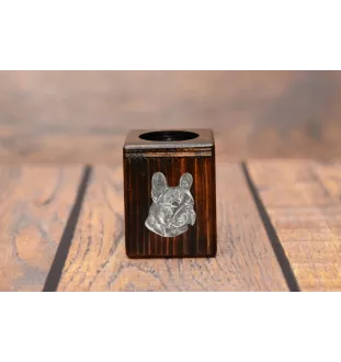 Bouledogue français I - bougeoir en bois avec un chien, un souvenir unique après la perte d'un chien, une œuvre artisanale de la marque Art-Dog