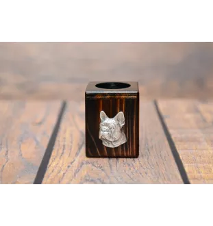 Bouledogue français II - bougeoir en bois avec un chien, un souvenir unique après la perte d'un chien, une œuvre artisanale de la marque Art-Dog