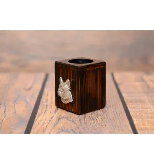 Bouledogue français II - bougeoir en bois avec un chien, un souvenir unique après la perte d'un chien, une œuvre artisanale de la marque Art-Dog