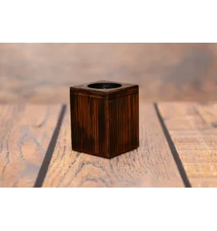 French Bulldog, Frenchie II - wooden candle holder with a dog, a unique souvenir after losing a dog, a handicraft from the Art-Dog brand