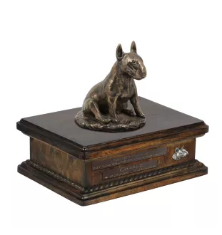 Bull Terrier X urne in Hundeasche, personalisierte Urne mit Statue, Holzurne mit Hund von Art-Dog