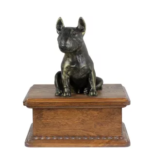 Bull Terrier, Bully - urn for dog ashes with a statuette, personalized wooden urn, small urn for dog ashes by Art-Dog brand