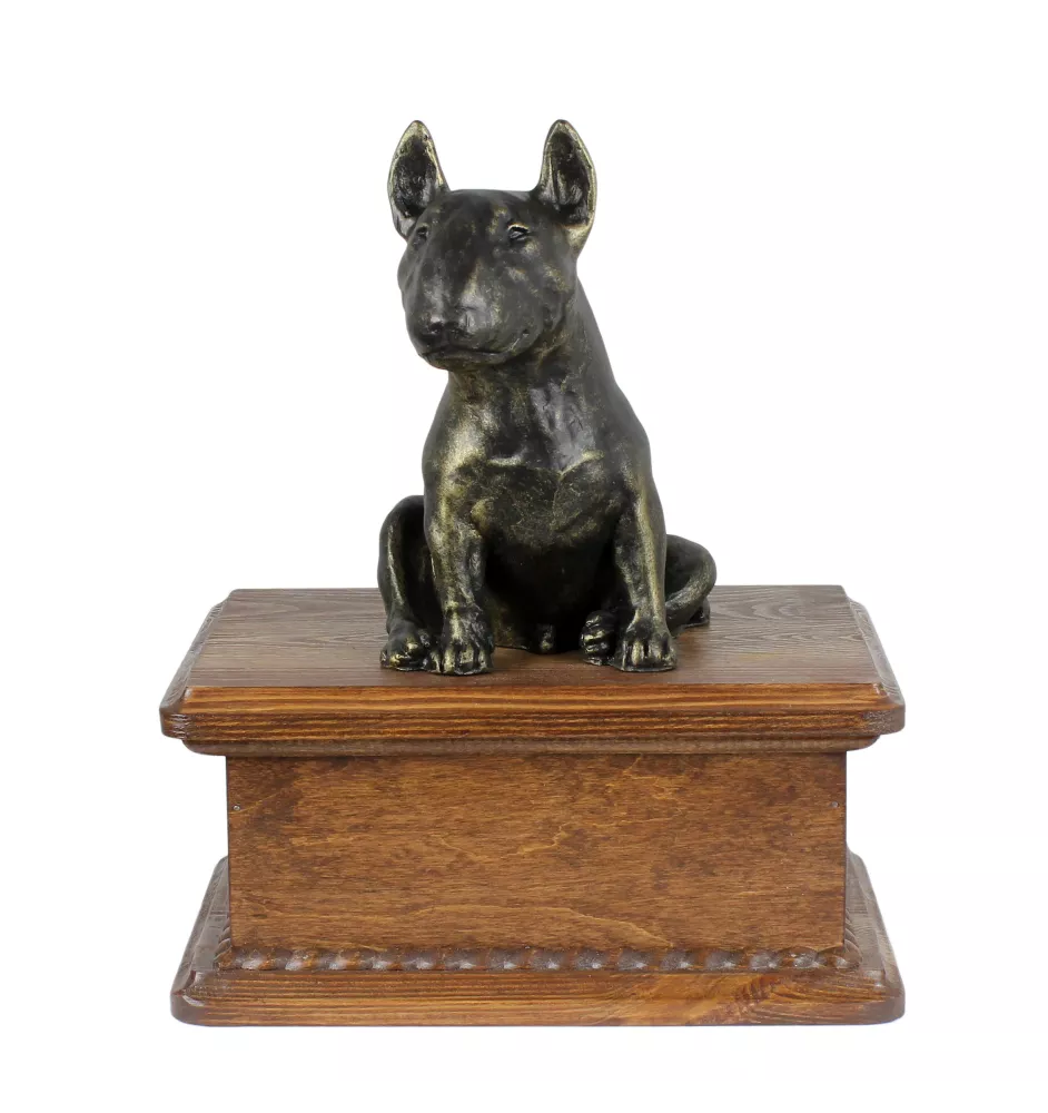 Bull Terrier - urne pour les cendres d'un chien avec une statuette, urne personnalisée en bois, petite urne pour les cendres de chien de la marque Art-Dog